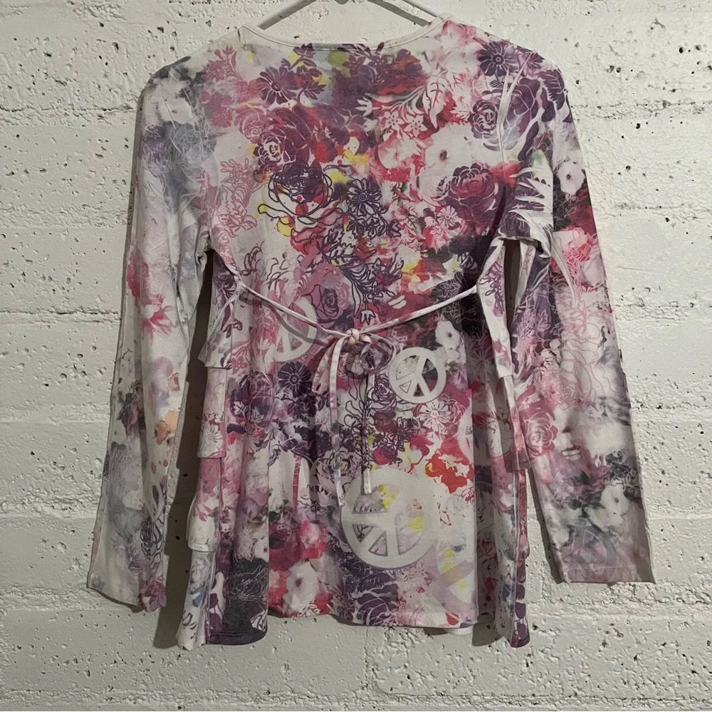 5/$25 Justice Girls Top 14 Pink Floral Sublimation Long Sleeve Tiered AQ11